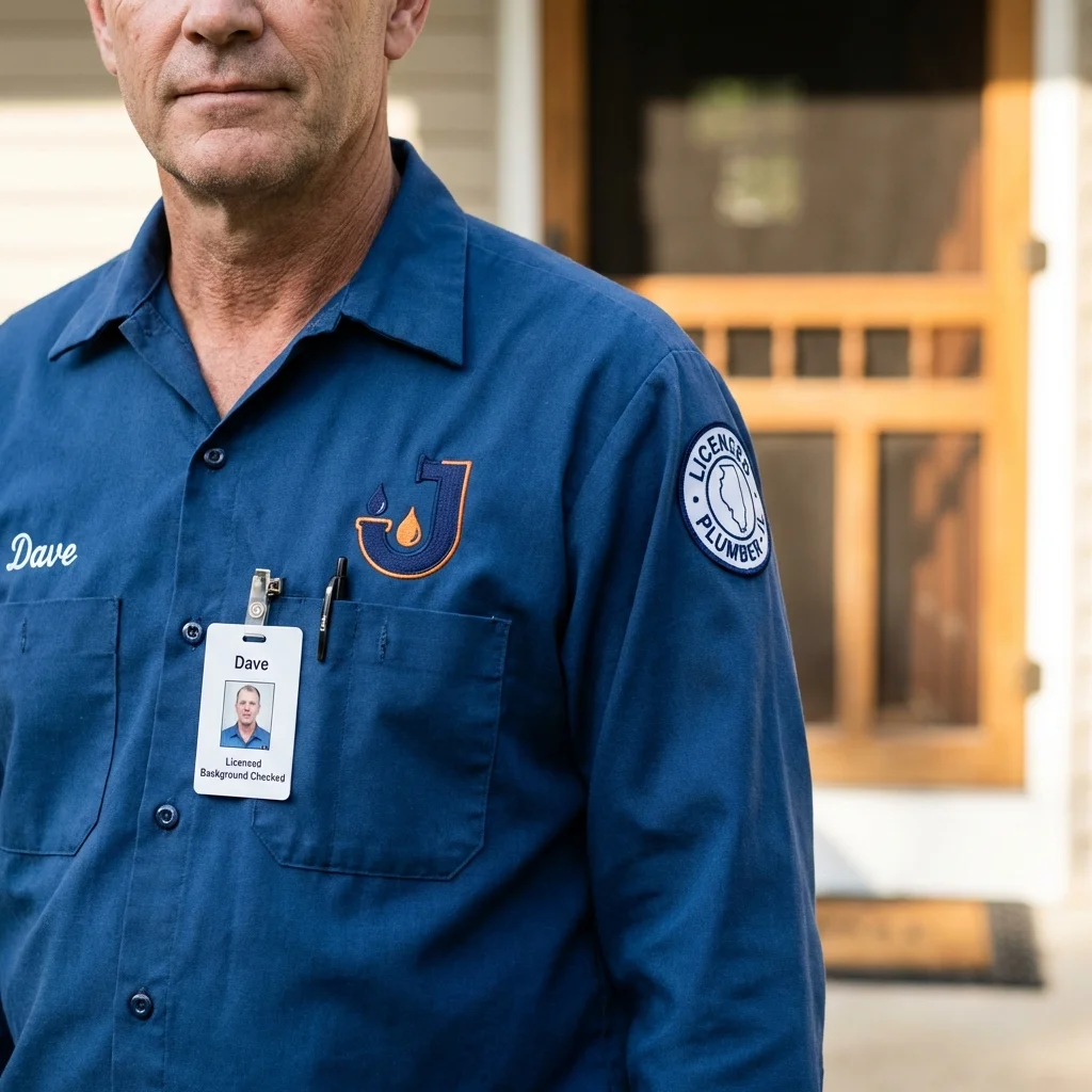 Licensed plumber showing ID badge in Leavittsburg, OH