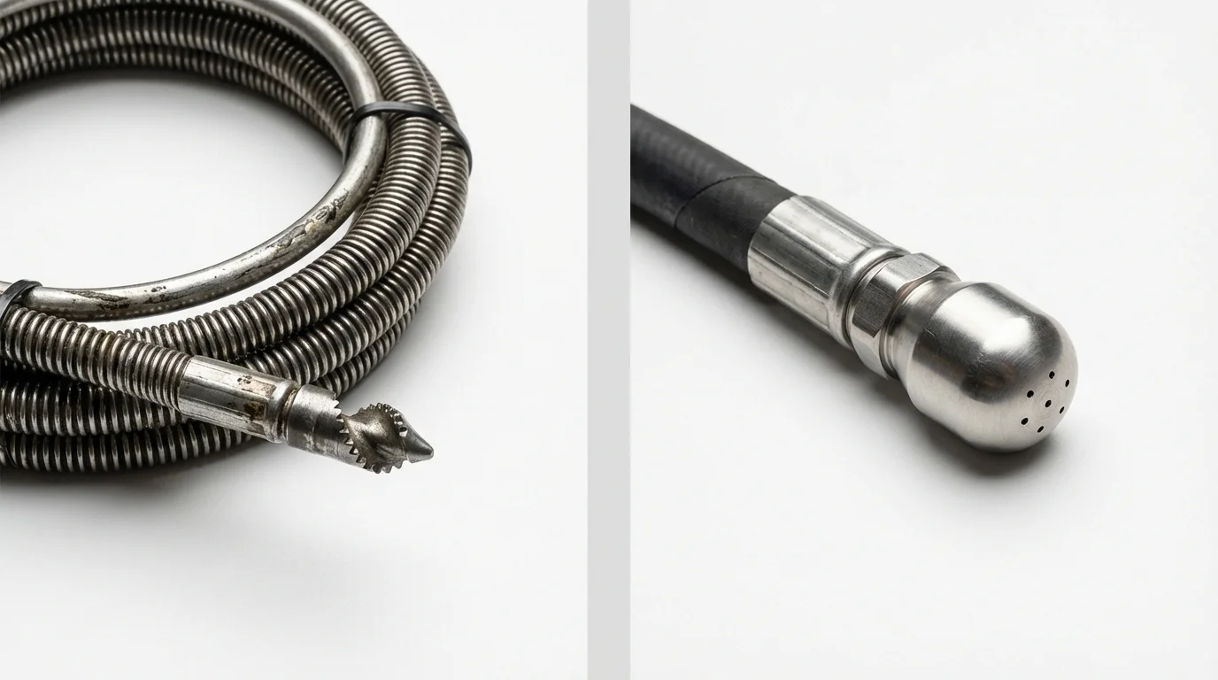 Drain snake cable and hydro jetting nozzle used for drain cleaning in Leavittsburg, OH