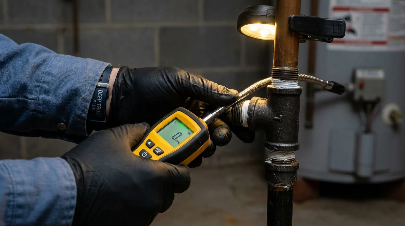 Gas leak detection with electronic sniffer by Johns Plumbing LLC in Leavittsburg