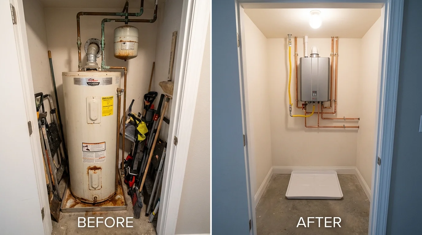 Tank water heater versus wall-mounted tankless unit comparison for Leavittsburg, OH homeowners
